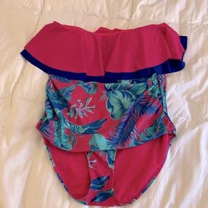 NWT Oasis Women’s 1X Pink Tropical one piece Swimsuit